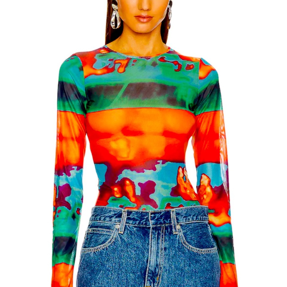 NWT Miaou semi-sheer long-sleeve t-shirt in thermal.